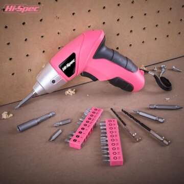 Hi-Spec Electric Screwdriver 27pc 3.6V Pink USB Small Power Screwdriver Set. Cordless & Rechargeable with Driver Bit Set