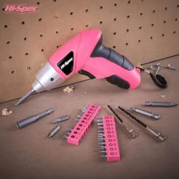 Hi-Spec Electric Screwdriver 27pc 3.6V Pink USB Small Power Screwdriver Set. Cordless & Rechargeable with Driver Bit Set