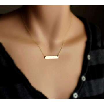 S.J JEWELRY Alphabet 26 A-Z Letter Initial Necklace 14k Gold-Plated Bar Necklace Engraved Name Neckl...