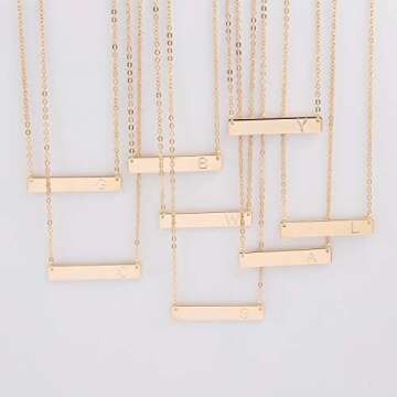 S.J JEWELRY Alphabet 26 A-Z Letter Initial Necklace 14k Gold-Plated Bar Necklace Engraved Name Necklace Personalized Letter Monogram Pendant Necklace for Women Girls W