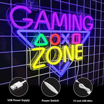 Gaming Zone Neon Sign - Dimmable USB Powered Decor