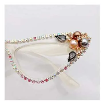 Vintage Cat Eye Crystal Bling Reading Glasses Women Rhinestone Eyewear Frames Anti Blue Light Trendy Reader (white, 1.5, multiplier_x)