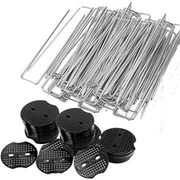 Finderomend 100 Pack Landscape Staples with Gaskets, 6" Galvanized Steel Stakes