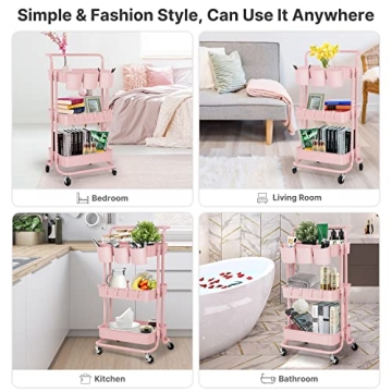 E&D Furniture 3-Tier Rolling Storage Cart - Chic Organization