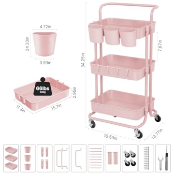 E&D Furniture 3-Tier Rolling Storage Cart - Chic Organization