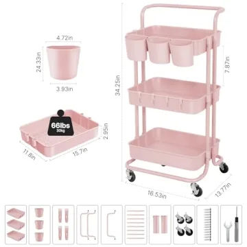 E&D Furniture 3-Tier Rolling Storage Cart - Chic Organization