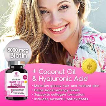 Biotin 5000 mcg - (ONE Daily) | Hair Growth Vitamins with Coconut Oil | Supports Healthy Hair Skin and Nails | Non GMO,Organic(1 Month Supply)