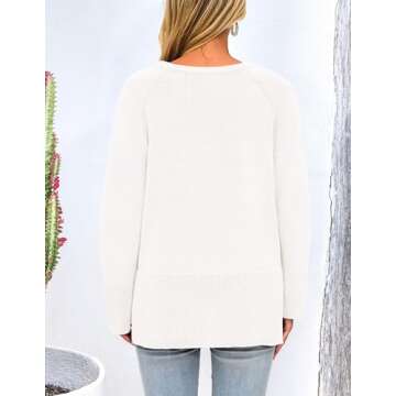 PRETTYGARDEN Women's Knit Spring Sweaters Long Sleeve Pullover Crewneck Split Hem Loose Oversized Tunic Fall Sweater Top (White,Small)