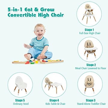 HONEY JOY 5-in-1 Convertible Wooden High Chair for Toddlers