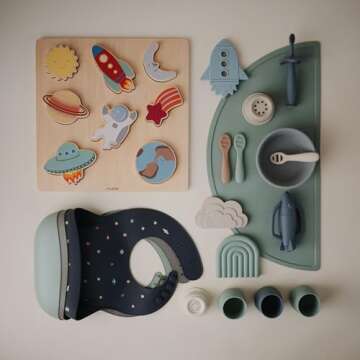 mushie Silicone Baby Bib | Adjustable Fit Waterproof Bibs (Planets)