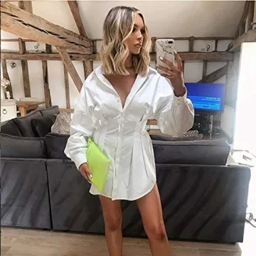 IyMoo Women's Sexy Long Sleeve High Low Blouse Summer Top