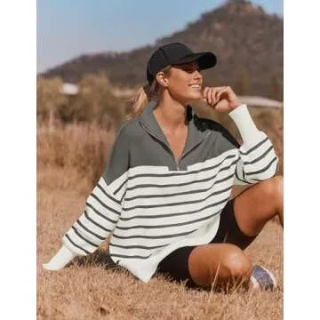 ZESICA Women's Striped Sweater Cozy and Stylish Pullover