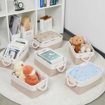 Bidtakay Small Baskets Fabric Storage [6 Pack] Beige Storage Bins 11.8 X 7.8 X 5 Inches Empty Gift Basket Decorative Storage Baskets for Shelves, Baby Clothes Storage, Bathroom(White&Beige)