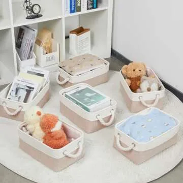 Bidtakay Small Baskets Fabric Storage [6 Pack] Beige Storage Bins 11.8 X 7.8 X 5 Inches Empty Gift Basket Decorative Storage Baskets for Shelves, Baby Clothes Storage, Bathroom(White&Beige)