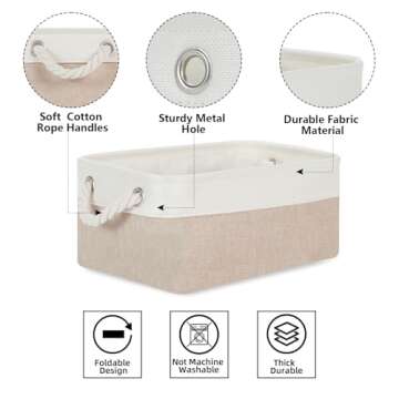 Bidtakay Small Baskets Fabric Storage [6 Pack] Beige Storage Bins 11.8 X 7.8 X 5 Inches Empty Gift Basket Decorative Storage Baskets for Shelves, Baby Clothes Storage, Bathroom(White&Beige)