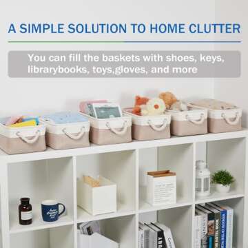 Bidtakay Small Baskets Fabric Storage [6 Pack] Beige Storage Bins 11.8 X 7.8 X 5 Inches Empty Gift Basket Decorative Storage Baskets for Shelves, Baby Clothes Storage, Bathroom(White&Beige)