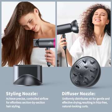 ANNE BETTY Hair Dryer with Diffuser, Portable Blow Dryer for Curly Hair for Women/Men, 1800 Watt Ionic HairDryer, Blow Dryer with Nozzle for Fast Drying as Salon, Lightweight