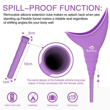 Female Urination Device,Reusable Silicone Female Urinal Foolproof Women Pee Funnel Allows Women to Pee Standing Up,Women's Urinal is The Perfect Companion for Travel and Outdoor (Purple)