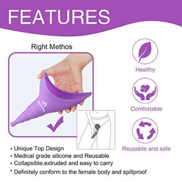 Female Urination Device,Reusable Silicone Female Urinal Foolproof Women Pee Funnel Allows Women to Pee Standing Up,Women's Urinal is The Perfect Companion for Travel and Outdoor (Purple)