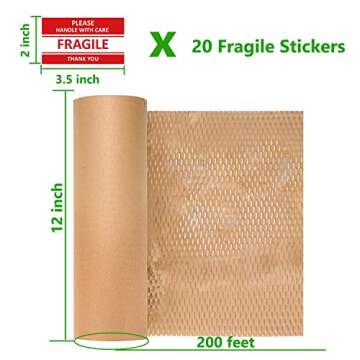 Honeycomb Packing Paper,12" W x 200' L Bubble Cushioning Wrap for Moving,Products & Gifts Wrapping P...