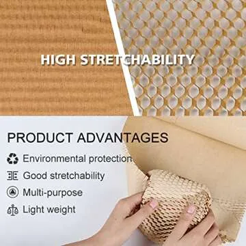 Honeycomb Packing Paper,12" W x 200' L Bubble Cushioning Wrap for Moving,Products & Gifts Wrapping Paper,Recyclable and Biodegradable Cushioning Packing Material with 20 Fragile Sticker Labels