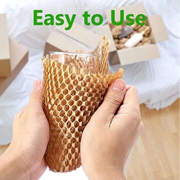 Honeycomb Packing Paper,12" W x 200' L Bubble Cushioning Wrap for Moving,Products & Gifts Wrapping Paper,Recyclable and Biodegradable Cushioning Packing Material with 20 Fragile Sticker Labels