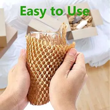 Honeycomb Packing Paper,12" W x 200' L Bubble Cushioning Wrap for Moving,Products & Gifts Wrapping Paper,Recyclable and Biodegradable Cushioning Packing Material with 20 Fragile Sticker Labels