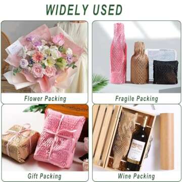 Honeycomb Packing Paper,12" W x 200' L Bubble Cushioning Wrap for Moving,Products & Gifts Wrapping Paper,Recyclable and Biodegradable Cushioning Packing Material with 20 Fragile Sticker Labels