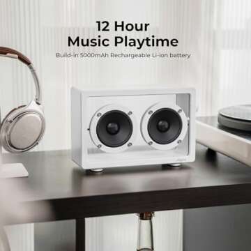 JAYINE Cassette Portable Bluetooth Speaker, 16W Minimalist Speakers Bluetooth Wireless Loud, HD Powerful Sound and Wide Compatibility V5.3 for Indoor Outdoor - White