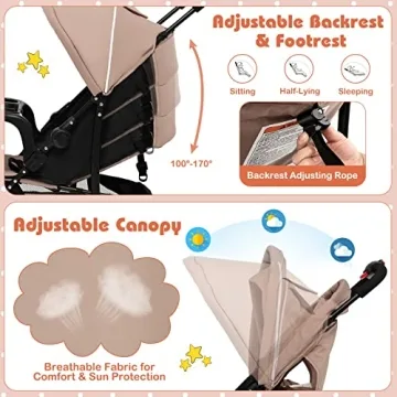 HONEY JOY Lightweight Stroller with Adjustable Features