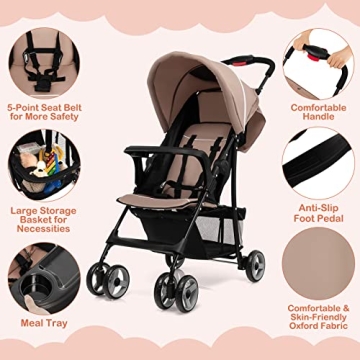 HONEY JOY Lightweight Stroller with Adjustable Features