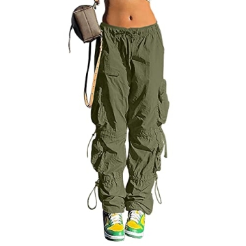 Trendy QYANGG Baggy Parachute Pants for Women with Pockets