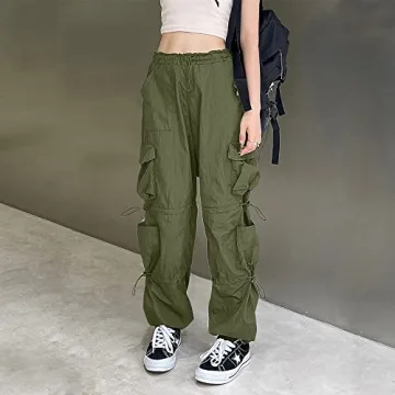 Trendy QYANGG Baggy Parachute Pants for Women with Pockets