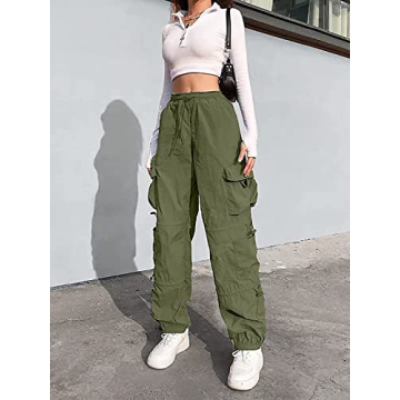 Trendy QYANGG Baggy Parachute Pants for Women with Pockets