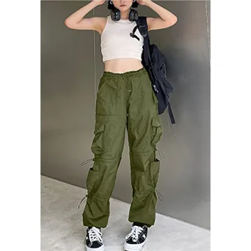 Trendy QYANGG Baggy Parachute Pants for Women with Pockets