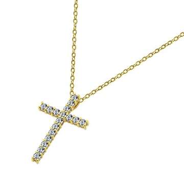 Amazon Essentials Yellow-Gold Plated Sterling Silver Cross Pendant Necklace set with Infinite Elements Cubic Zirconia (2 cttw), 18" (previously Amazon Collection)