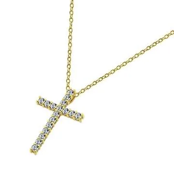 Amazon Essentials Yellow-Gold Plated Sterling Silver Cross Pendant Necklace set with Infinite Elements Cubic Zirconia (2 cttw), 18" (previously Amazon Collection)