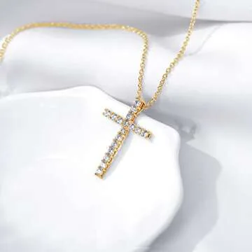 Amazon Essentials Yellow-Gold Plated Sterling Silver Cross Pendant Necklace set with Infinite Elements Cubic Zirconia (2 cttw), 18" (previously Amazon Collection)