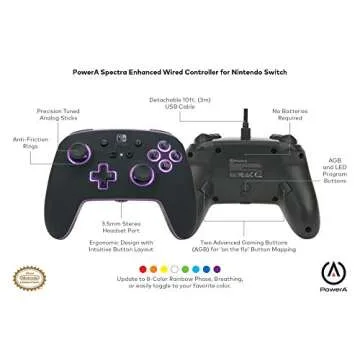 PowerA Enhanced Nintendo Switch Controller Wired - Spectra, 8 Colors LED Wired Pro Controller for Switch, Programmable Gaming Buttons, Detachable 10ft USB Cable, 3.5mm headphone jack, Officially Licensed by Nintendo