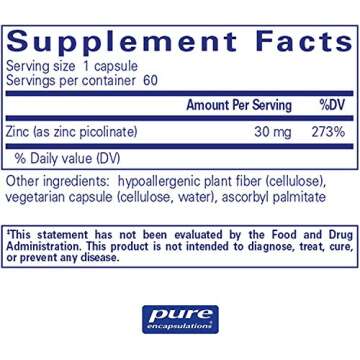 Pure encapsulations Zinc 30 Milligrams 60 Capsules (Pack of 3)