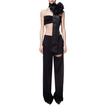 AREA Asymmetric Slit Trouser - Stylish Black Women's Fashion