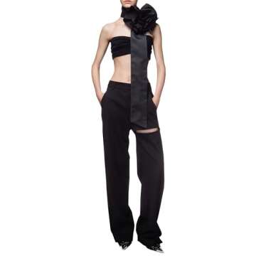 AREA Asymmetric Slit Trouser - Stylish Black Women's Fashion
