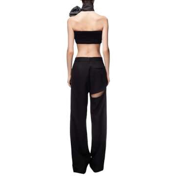 AREA Asymmetric Slit Trouser - Stylish Black Women's Fashion