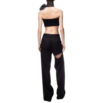 AREA Asymmetric Slit Trouser - Stylish Black Women's Fashion