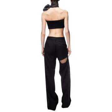AREA Asymmetric Slit Trouser - Stylish Black Women's Fashion
