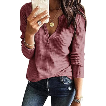 Stylish Women's V Neck Waffle Knit Pullover - Comfortable & Versatile