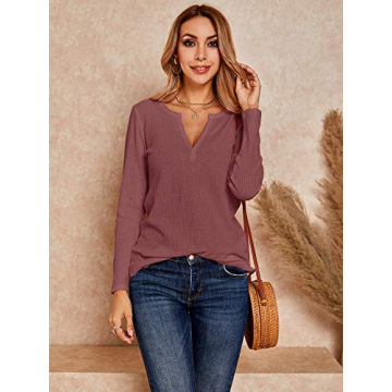 Stylish Women's V Neck Waffle Knit Pullover - Comfortable & Versatile