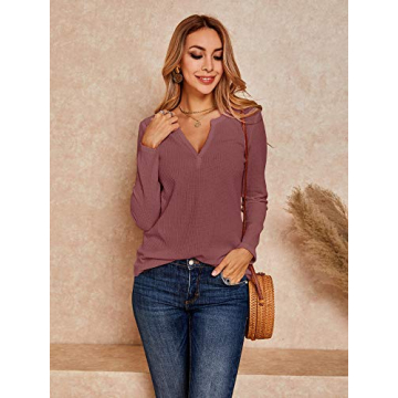 Stylish Women's V Neck Waffle Knit Pullover - Comfortable & Versatile