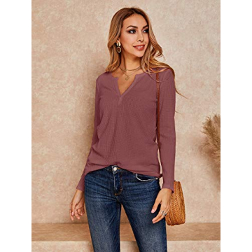 Stylish Women's V Neck Waffle Knit Pullover - Comfortable & Versatile
