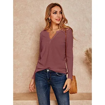 Stylish Women's V Neck Waffle Knit Pullover - Comfortable & Versatile